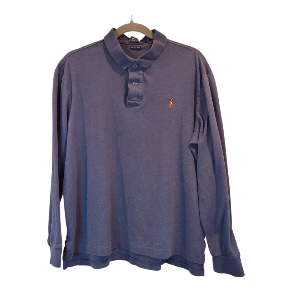 POLO RALPH LAUREN Polo Shirt Classic Blue Long Sleeved 100% Pima Cotton
